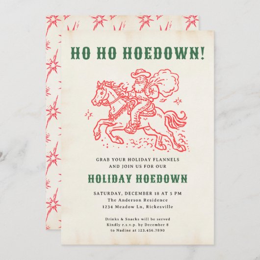 Holiday Hoedown Retro Fun Christmas Santa Holiday 招待状 (正面/裏面)