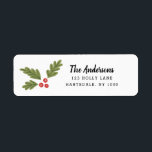 Holiday Holly Berry Script Return Address ラベル<br><div class="desc">Featuring modern and bright,  hand drawn holly berries.</div>