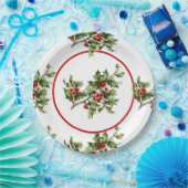 Holiday Holly Retro Style Gift ペーパープレート (パーティー)