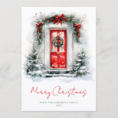 Holiday Home Red Door Christmas Family Photo シーズンカード (正面)
