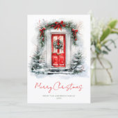 Holiday Home Red Door Christmas Family Photo シーズンカード (スタンド正面)