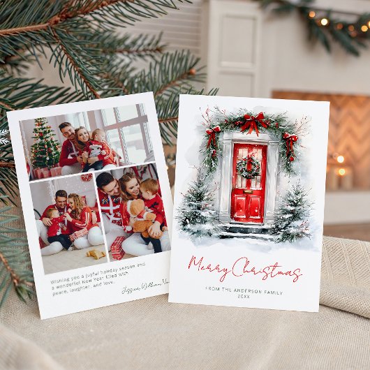 Holiday Home Red Door Christmas Family Photo シーズンカード