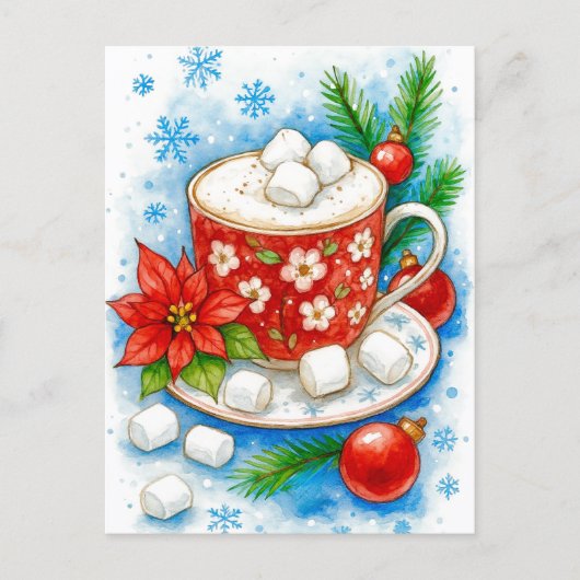 Holiday Hot Cocoa Marshmallows Christmas Postcard シーズンポストカード (正面)
