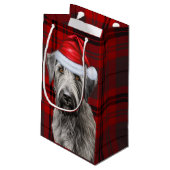 Holiday Irish Wolfhound Dog Red Plaid Christmas スモールペーパーバッグ (裏面アングル)