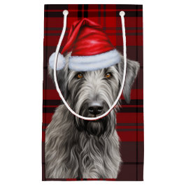 Holiday Irish Wolfhound Dog Red Plaid Christmas スモールペーパーバッグ