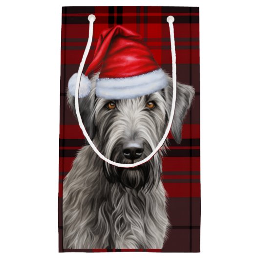Holiday Irish Wolfhound Dog Red Plaid Christmas スモールペーパーバッグ (正面)
