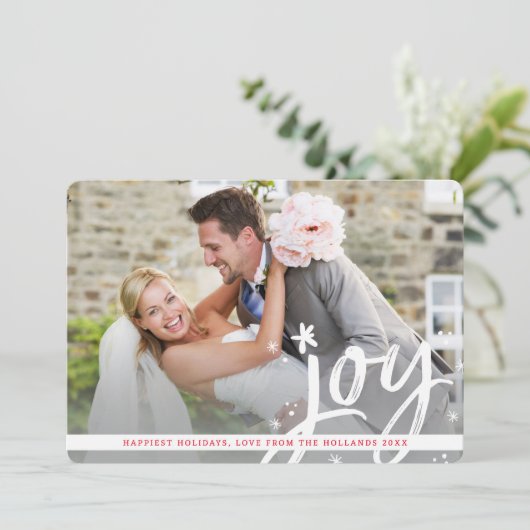 HOLIDAY JOYオーバーレイモダンフォトスクリプトレタリング シーズンカード (スタンド正面)