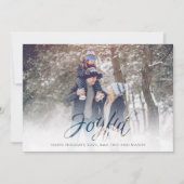 Holiday Joyful Scriptブルーホワイトスノーフレーク2写真 シーズンカード (正面)
