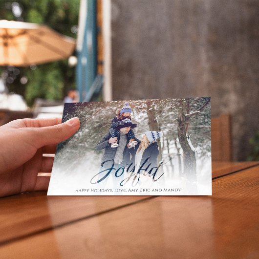 Holiday Joyful Script Blue White Snowflake 1写真 シーズンカード