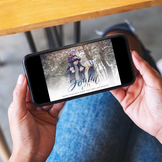 Holiday Joyful Script Blue White Snowflake 1写真 シーズンカード