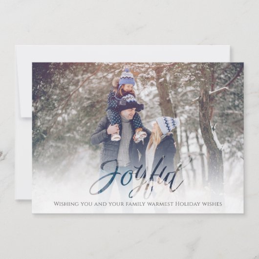 Holiday Joyful Script Blue White Snowflake 4写真 シーズンカード (正面)