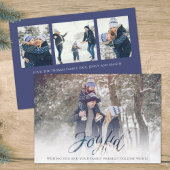 Holiday Joyful Script Blue White Snowflake 4写真 シーズンカード