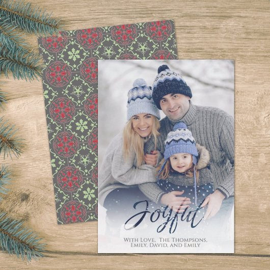 Holiday Joyful Script Red Green Snowflake 1写真 シーズンカード