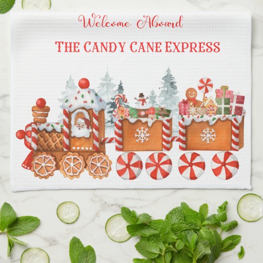 Holiday kitchen towel candy cane express キッチンタオル (折り畳み)