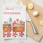 Holiday kitchen towel candy cane express キッチンタオル (四つ折り)