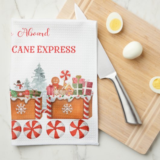 Holiday kitchen towel candy cane express キッチンタオル (四つ折り)