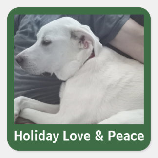 Holiday Love and Peace Cute Dog Photo with Dad スクエアシール
