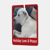 Holiday Love and Peace Cute Dog Photo with Dad メタルオーナメント (正面左)