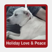 Holiday Love and Peace Cute Dog Photo with Dad メタルオーナメント (正面)