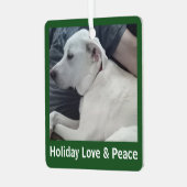 Holiday Love and Peace Cute Dog Photo with Dad メタルオーナメント (正面左)