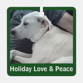 Holiday Love and Peace Cute Dog Photo with Dad メタルオーナメント