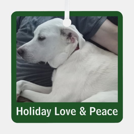 Holiday Love and Peace Cute Dog Photo with Dad メタルオーナメント (正面)