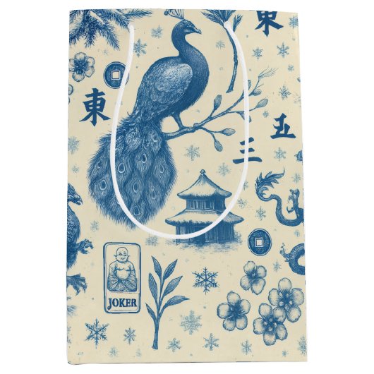 Holiday Mahjong Toile Charm Gift Bag ミディアムペーパーバッグ (正面)
