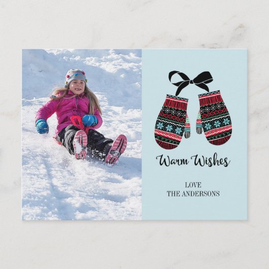 Holiday Mittens Warm Wishesフォトポストカード シーズンポストカード (正面)