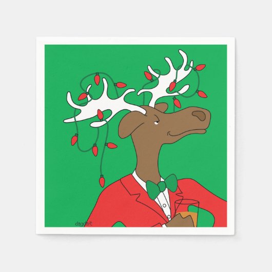 Holiday Moose Cocktail Napkin スタンダードカクテルナプキン (正面)