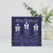 Holiday Navy Blue Christmas Trees Greeting Silver  シーズンカード (スタンド正面)