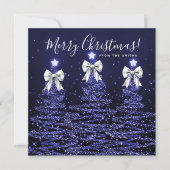 Holiday Navy Blue Christmas Trees Greeting Silver  シーズンカード (正面)
