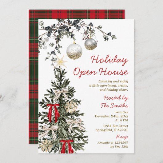 Holiday Open House Christmas Tree Holiday Party 招待状 (正面/裏面)