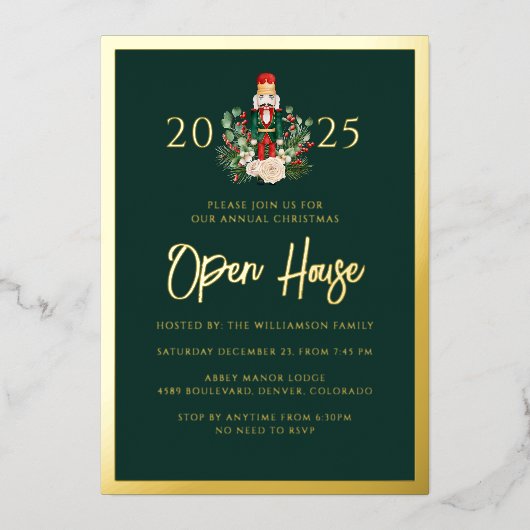 Holiday Open House Nutcracker Christmas Party 箔招待状 (正面)