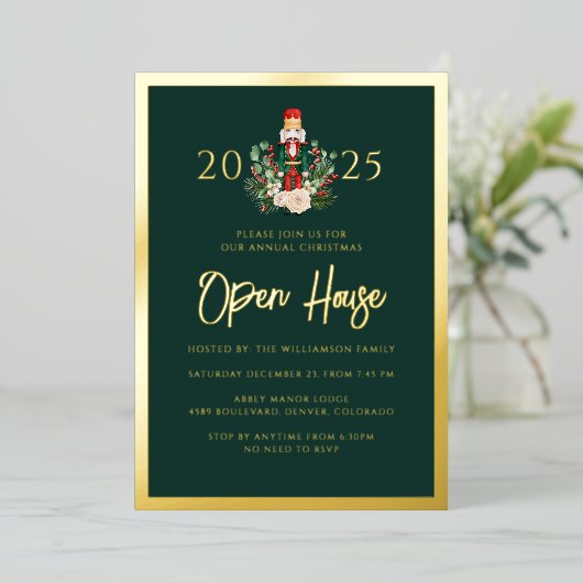 Holiday Open House Nutcracker Christmas Party 箔招待状 (立ち正面)