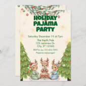 Holiday Pajama Party, reindeer and cocoa 招待状 (正面/裏面)