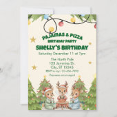 Holiday Pajama Pizza Birthday Party, reindeer 招待状 (正面)