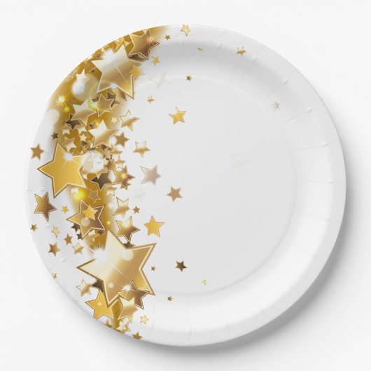 Holiday Paper Plates Gold Stars ペーパープレート (正面)