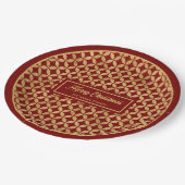 Holiday Paper Plates Red Gold Festive Monogram ペーパープレート (アングル)