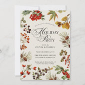 Holiday Party Botanical Plants Berries Script 招待状 (正面)