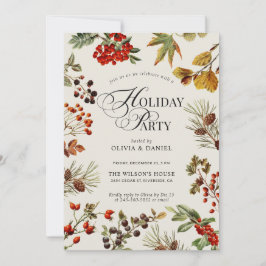 Holiday Party Botanical Plants Berries Script 招待状
