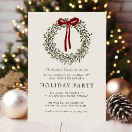 Holiday Party Festive Christmas Wreath Invitation 招待状