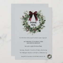 Holiday Party Invitation Elegant Christmas Wreath 招待状