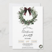 Holiday Party Invitation Elegant Christmas Wreath 招待状 (正面)