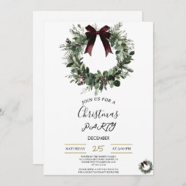 Holiday Party Invitation Elegant Christmas Wreath 招待状
