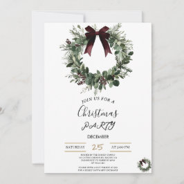 Holiday Party Invitation Elegant Christmas Wreath 招待状