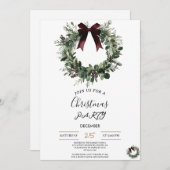 Holiday Party Invitation Elegant Christmas Wreath 招待状 (正面/裏面)