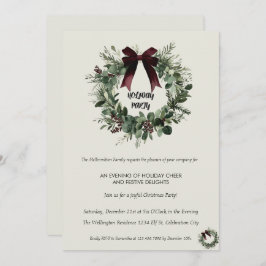 Holiday Party Invitation Elegant Christmas Wreath 招待状