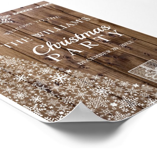 Holiday Party Rustic Wood Christmas Tree Welcome ポスター (角)