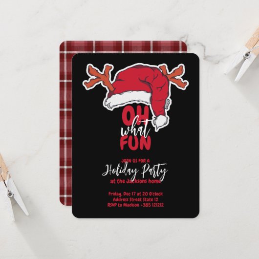 Holiday Party Santa's Hat And Plaid Pattern カード (正面/裏面インサイチュ)