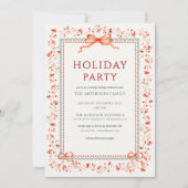 Holiday Party Winter Red Bow Botanical Holiday 招待状 (正面)
